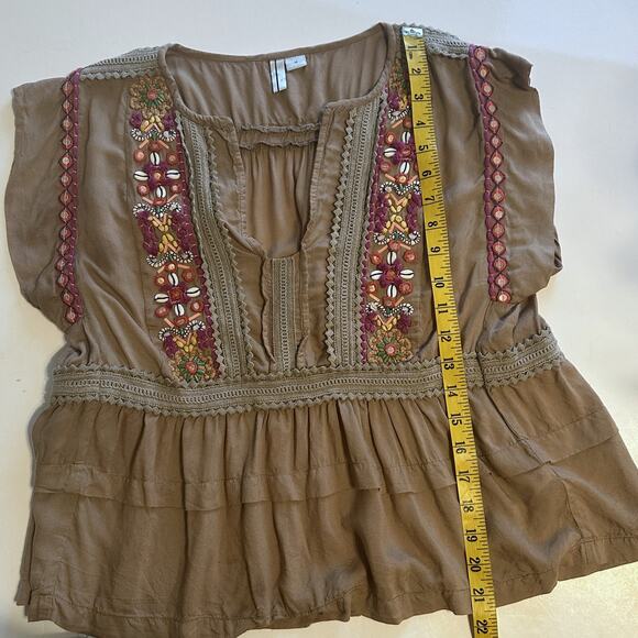 Bl^nk London Sedona Top Womens Medium Mocha Embellished Embroidered Beaded Boho - Picture 10 of 11